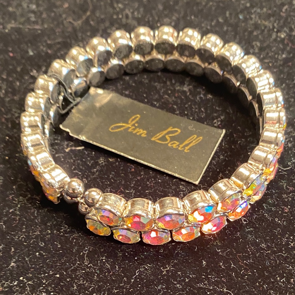 Jim Ball Silver Aurora-Effect Crystal Stretch Bracelet